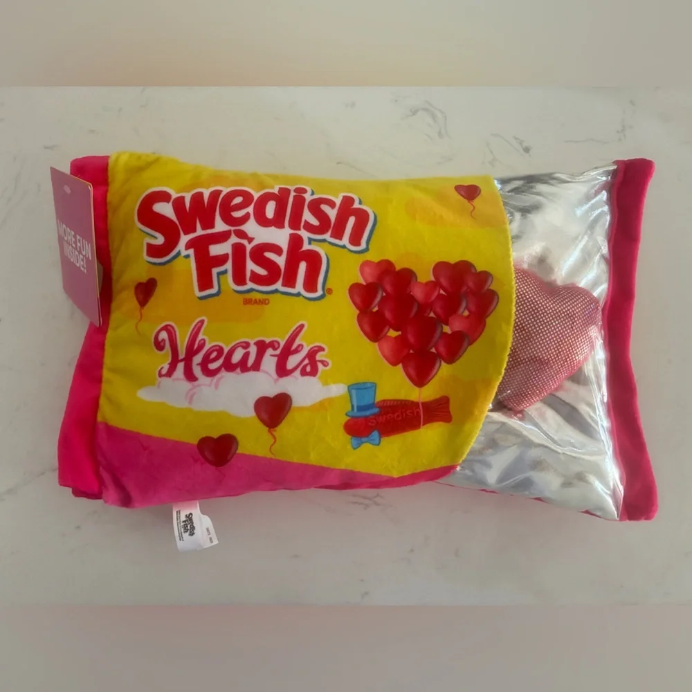 Swedish Fish Hearts Plush Pillow Candy Bag Design 1 Heart Inside NWT